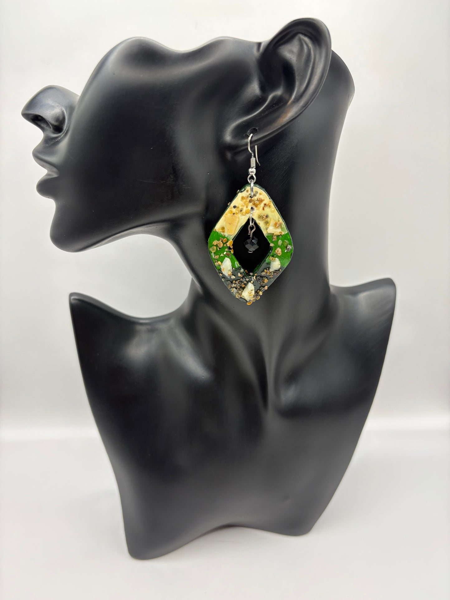 Diamond Cut African Coconut Shell Earrings